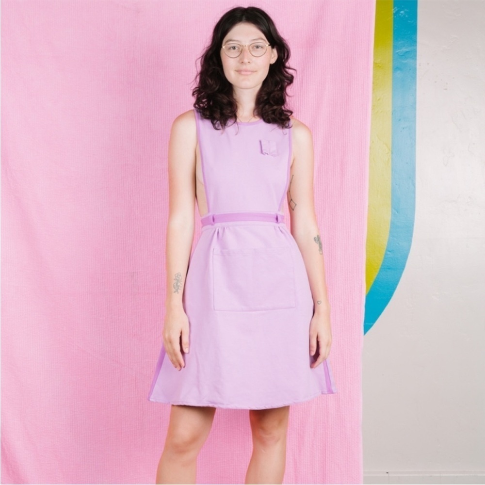 Big Bud Press Shop Girl Dress Cotton Pockets Lilac Lavender Medium‎ EUC